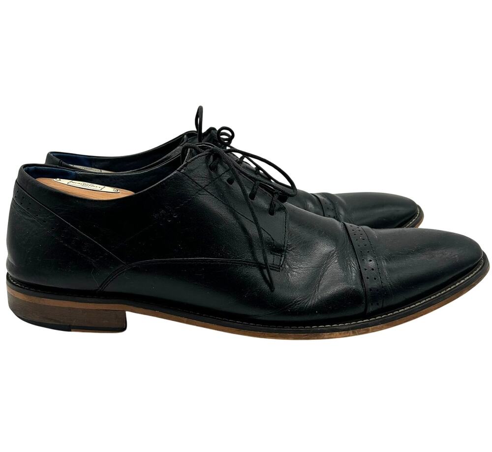 Handmade JOG Black Leather Cap Toe Oxford Dress Shoes Lace Up Men EU 45 US 11